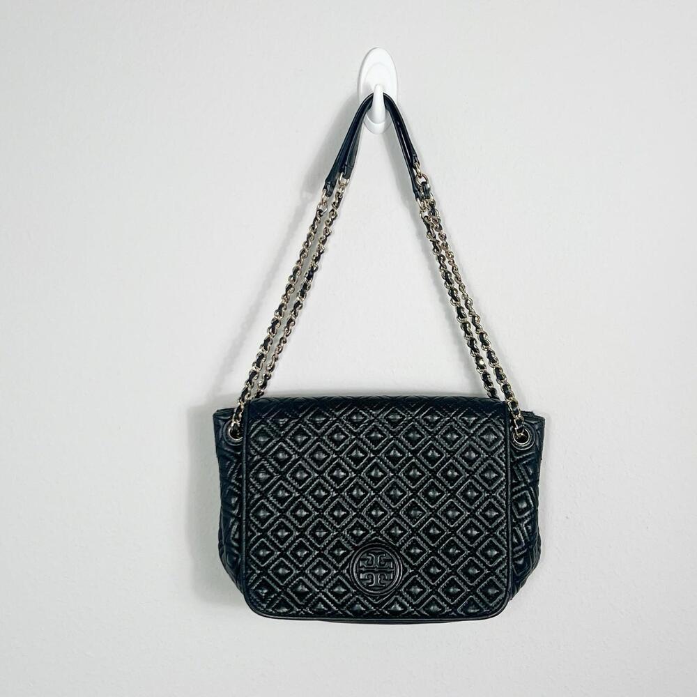 Tory Burch Black Quilted Leather Marion Flap Chain Shoulder Bag